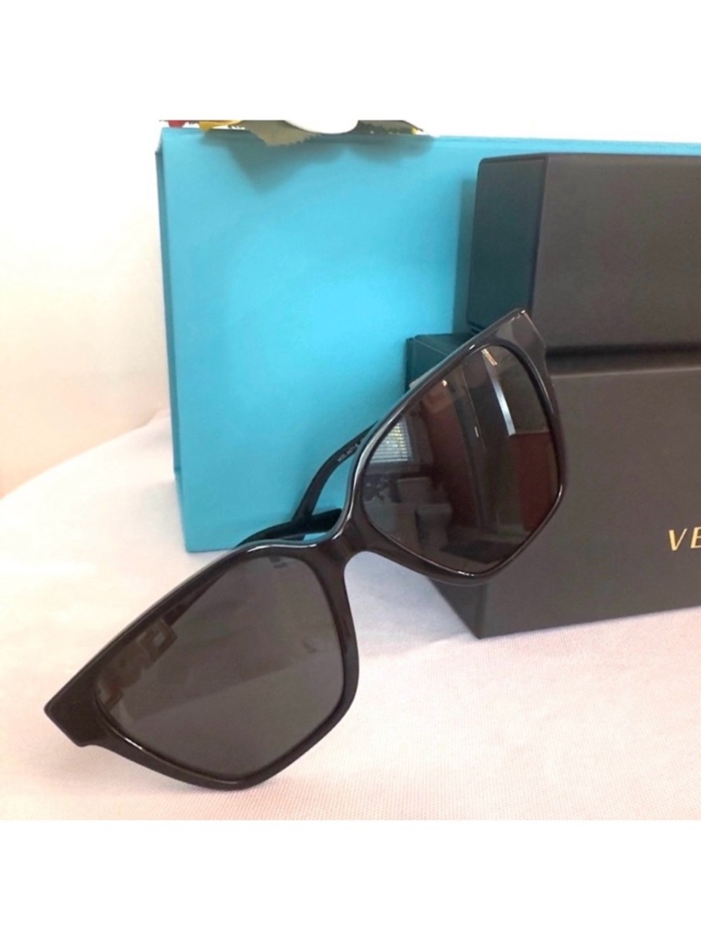 VERSACE ~ Butterfly sunglasses featuring black acetate frame dark grey lenses